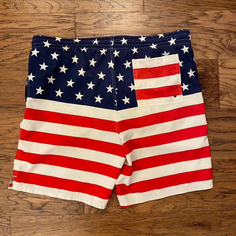 American Flag Swim Trunks Mens Patriotic Stars and Stripes Board Shorts Red Blue